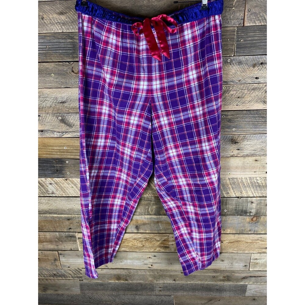 Joe Boxer Womens Sz XL Sleepwear Pajama Pants Purple Pink Plaid Fold Down Waist